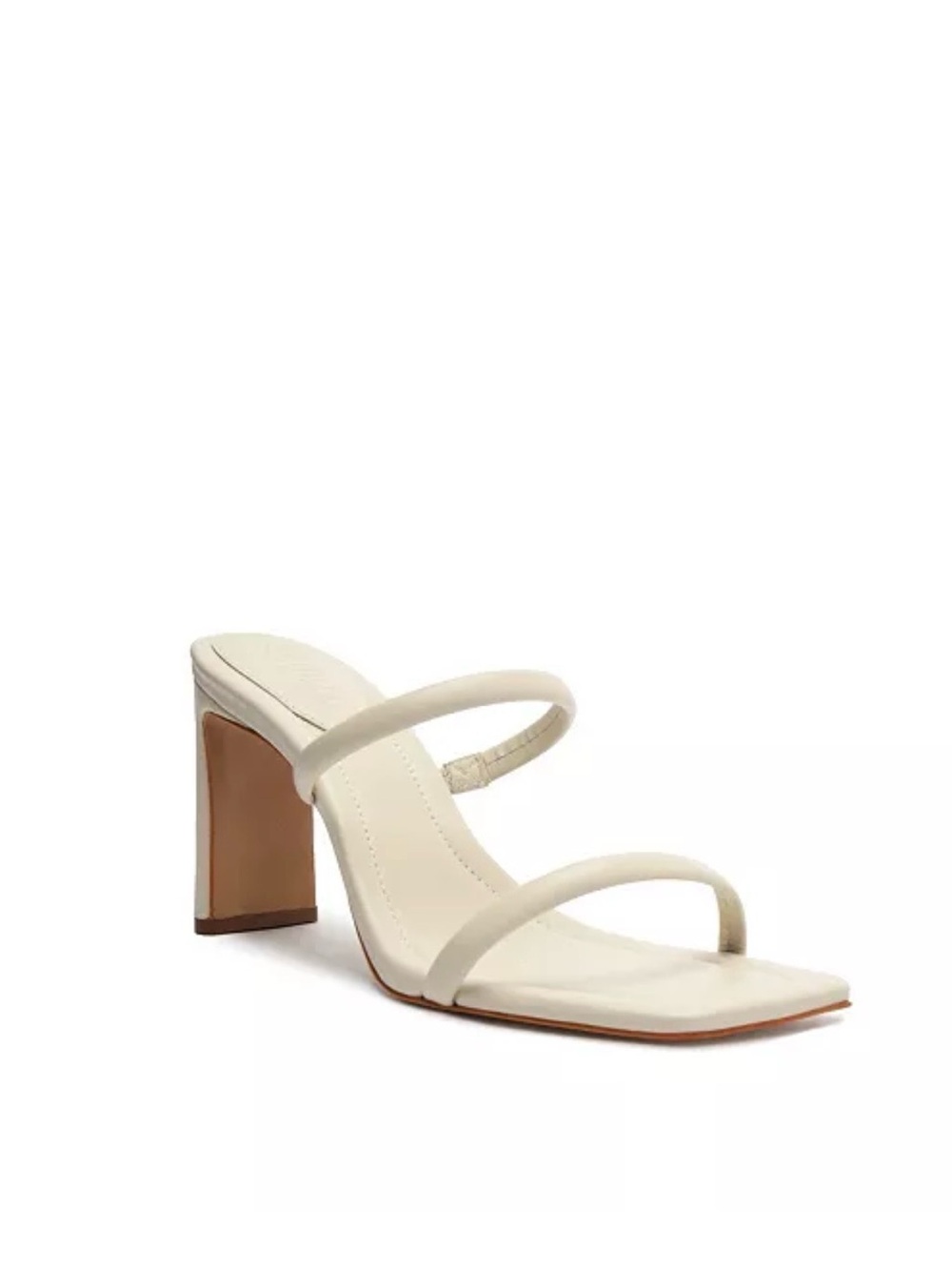 SCHUTZ Cream Double-Strap Square Toe Block Heel Sandal